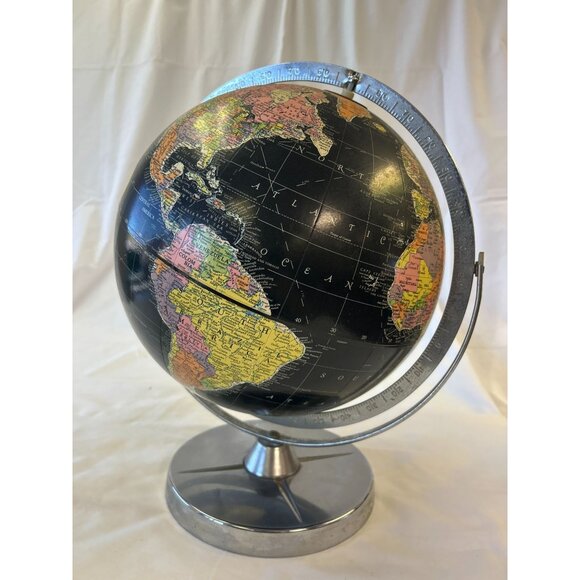 Vintage Replogle 12-Inch Black Ocean Globe With Metal Base & Latitude Scale - Picture 1 of 2